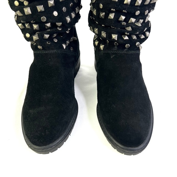 STUART WEITZMAN  BLACK LEATHER BOOTS STUDS SLOUCHY SLIP ON BOOT PULL ON BOOT 5.5 - Picture 9 of 14